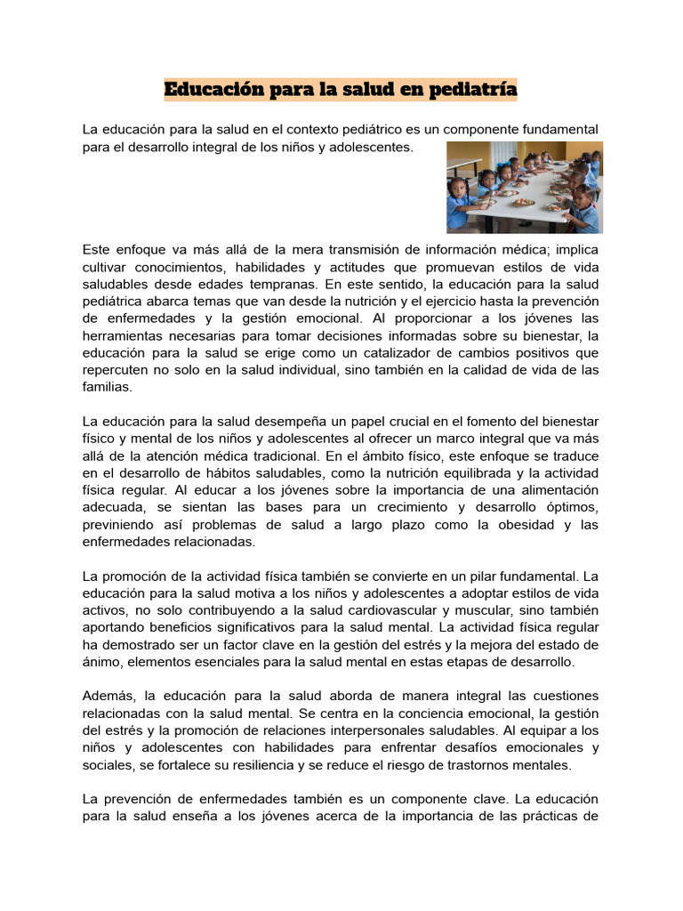 Educación en Salud Pediátrica Integral | PDF | Educación para la salud ...