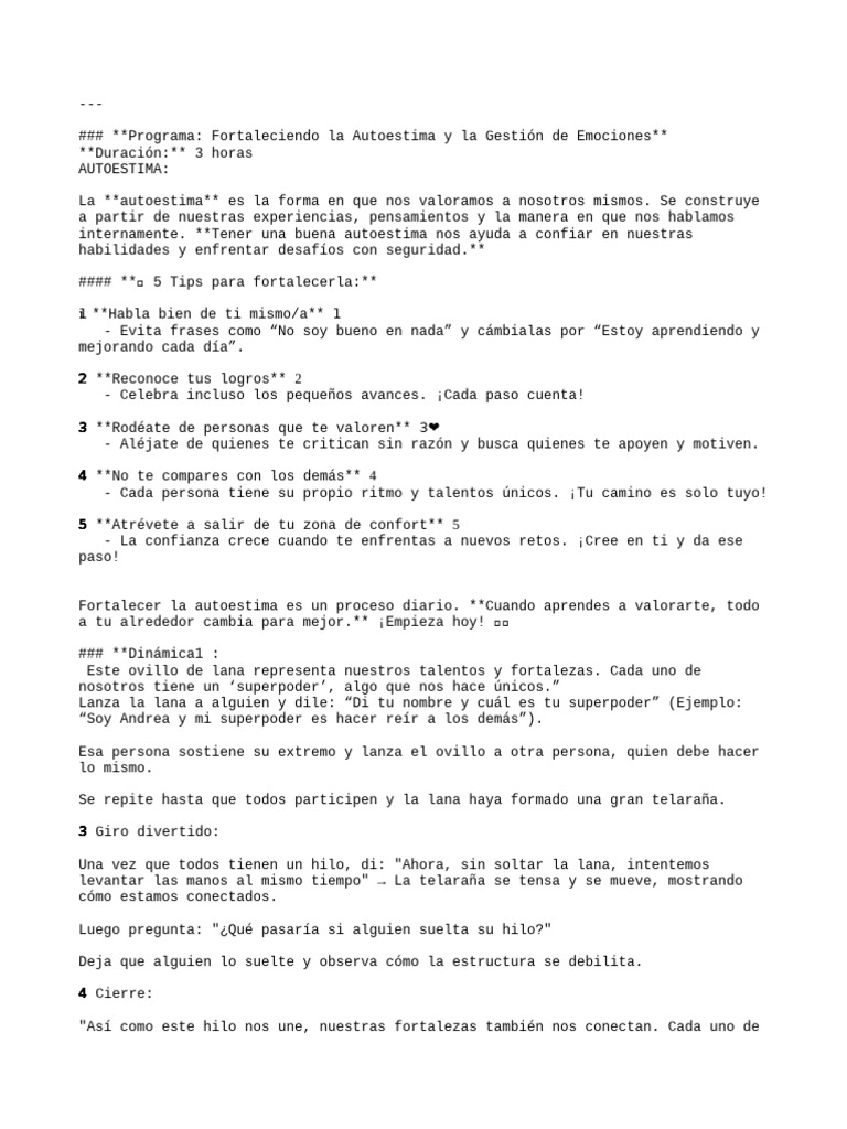 Fortalecimiento de Autoestima y Emociones | PDF | Autoestima | Las ...
