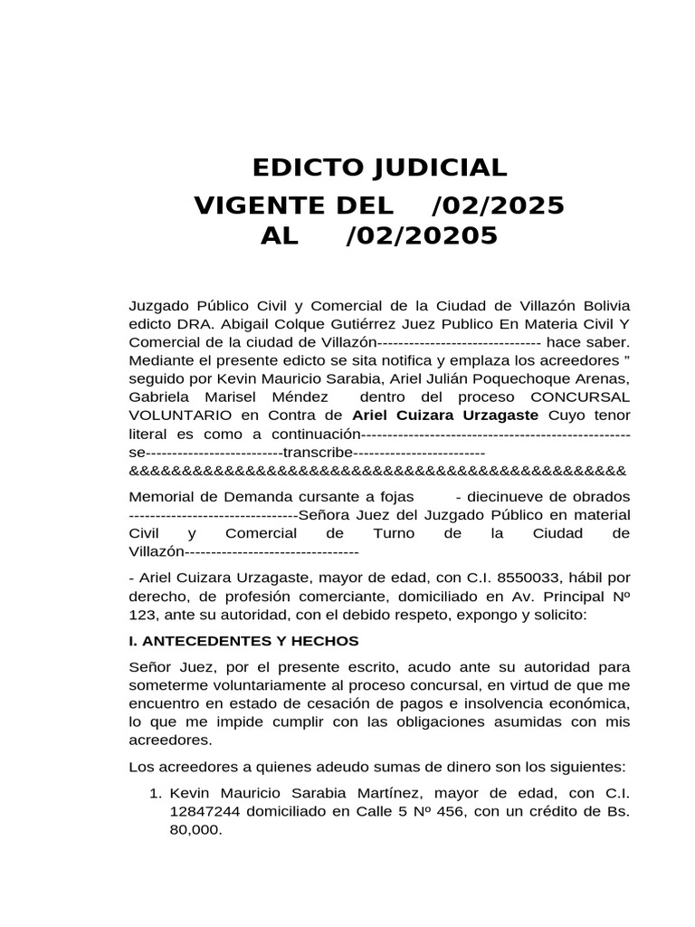 Edicto Judicial 1 | PDF | Demanda judicial | Ley procesal