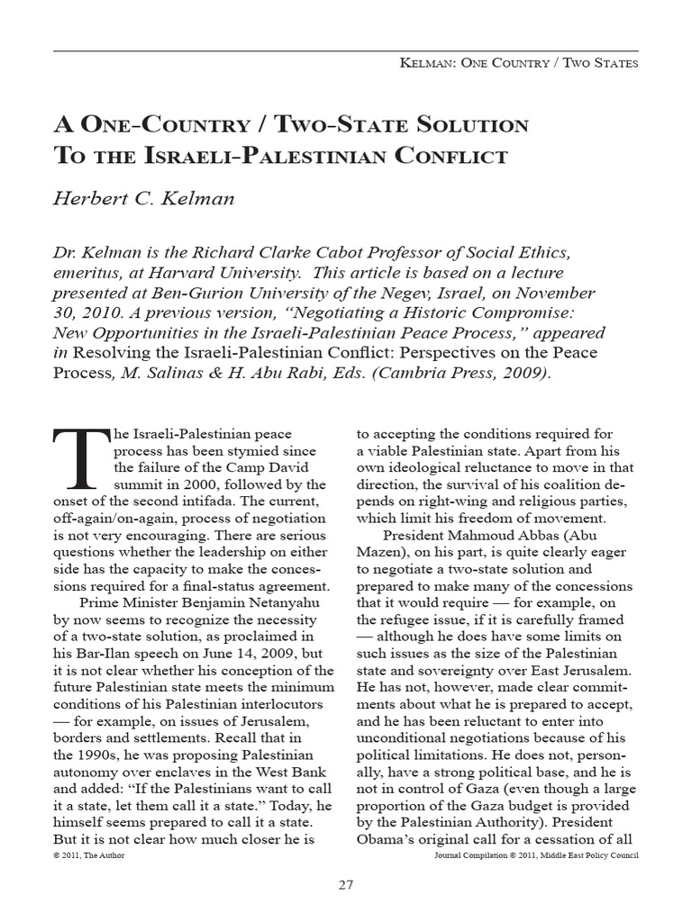 Two-State Solution for Israeli-Palestinian Conflict | PDF | Two State ...