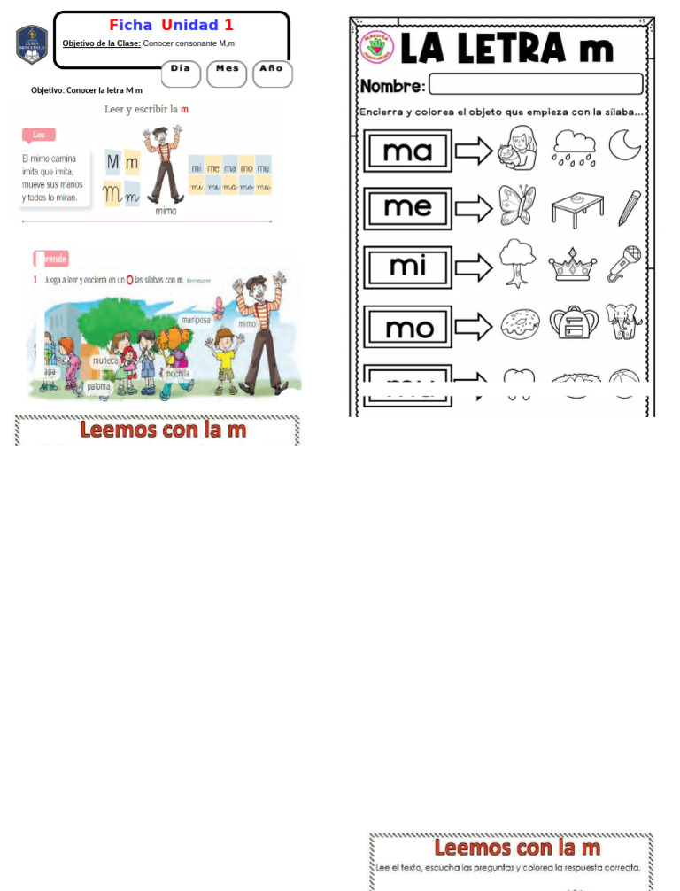Conociendo la letra M m en clase | PDF