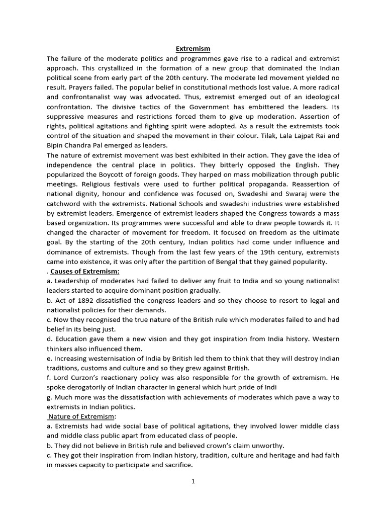 Rise of Extremism in Indian Politics | PDF | British Raj | Partition Of ...
