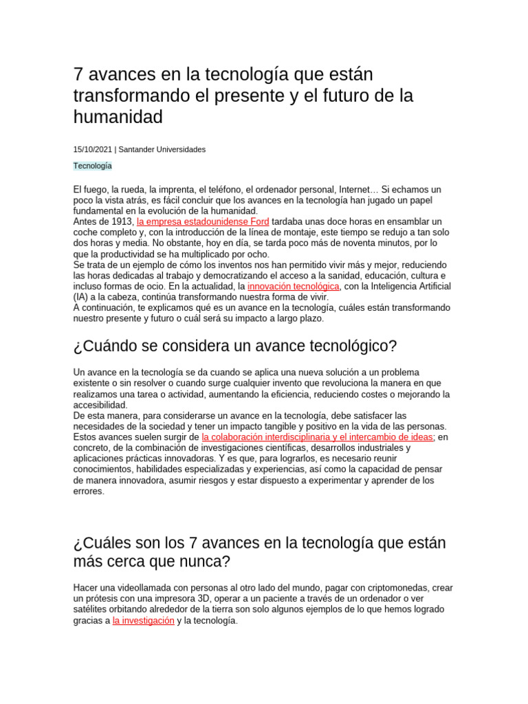 7 Avances Tecnológicos Transformadores | PDF | Inteligencia artificial ...