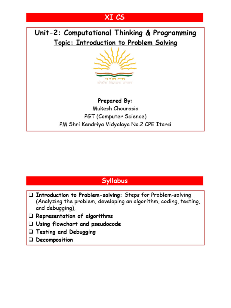 Xi Cs Unit-2 Introduction to Problem Solving | PDF | Control Flow ...