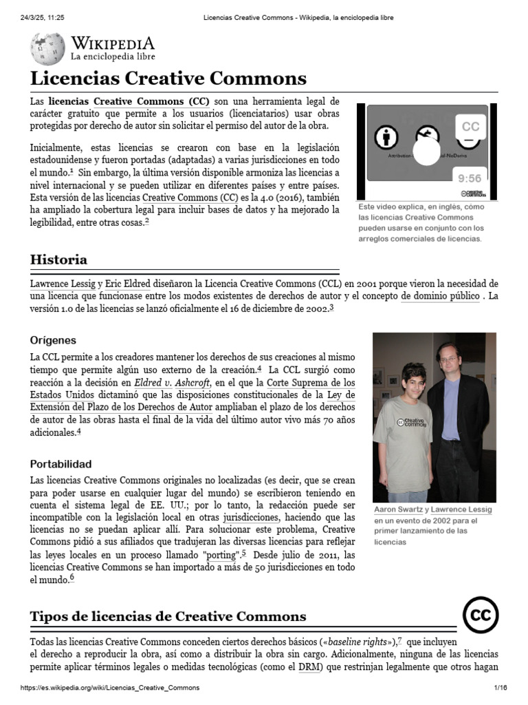 Historia y tipos de licencias Creative Commons | PDF | Licencia ...