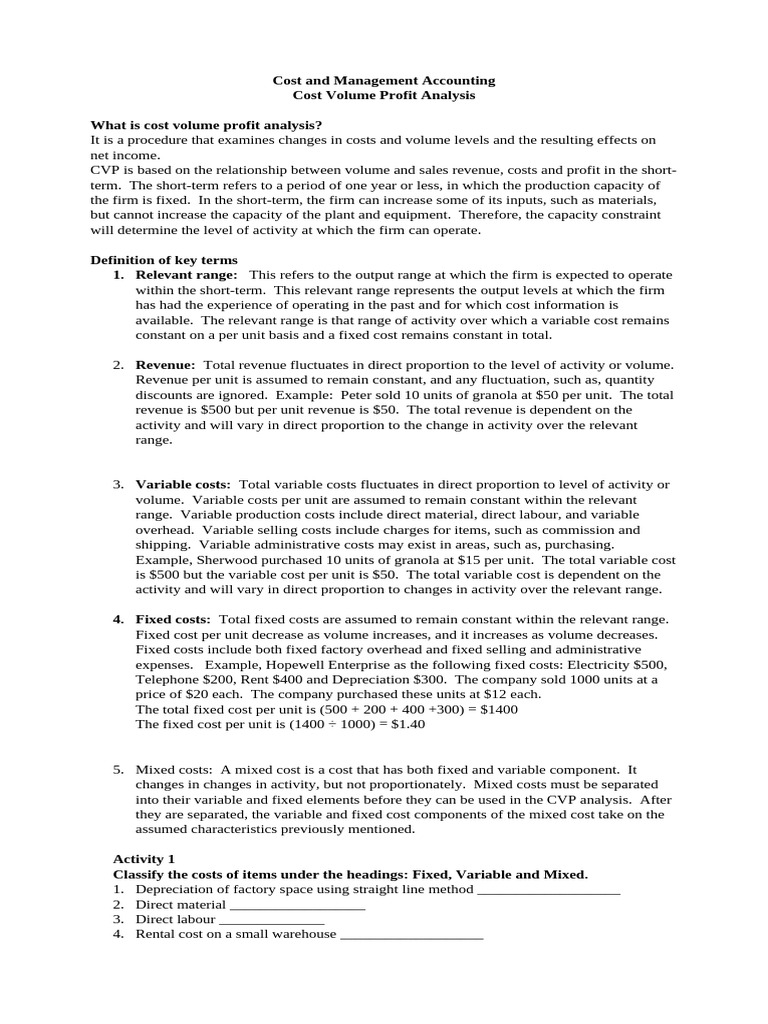 Cost Volume Profit Analysis Explained | PDF | Economics | Business ...