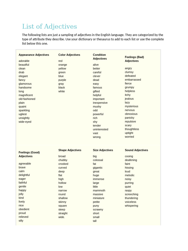 List of Adjectives Activities Promoting Classroom Dynamics Group Form ...
