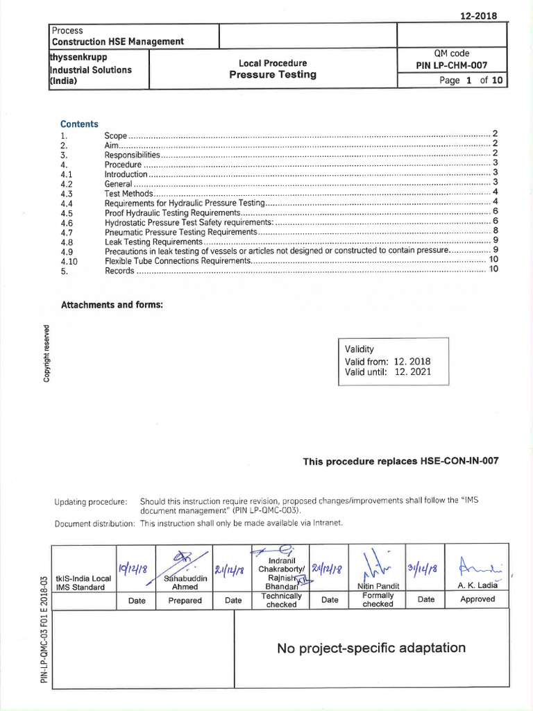 Pressure Testing Procedure Guidelines | PDF | Leak | Pressure