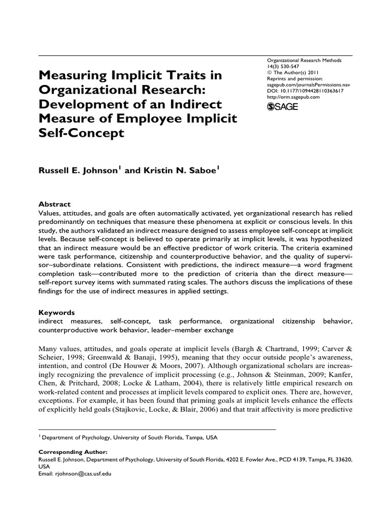 Measuring Implicit Traits in Organizational Research: Development of An ...