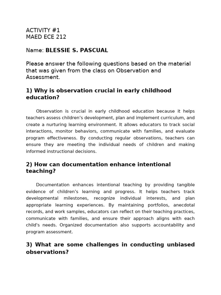 Importance of Observation in Early Education | PDF