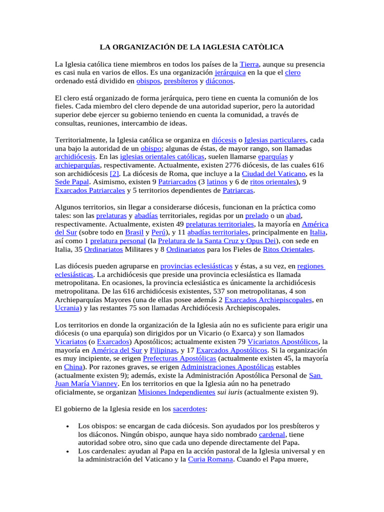 Estructura de la Iglesia Católica | PDF | Iglesia Católica | Cristo ...