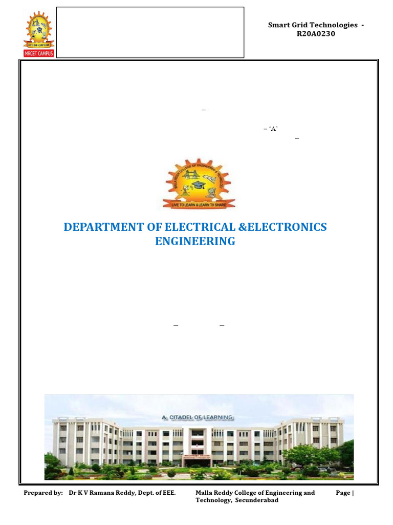 Smart Grid Technologies Duigital Notes Pdf Smart Grid Electrical Grid