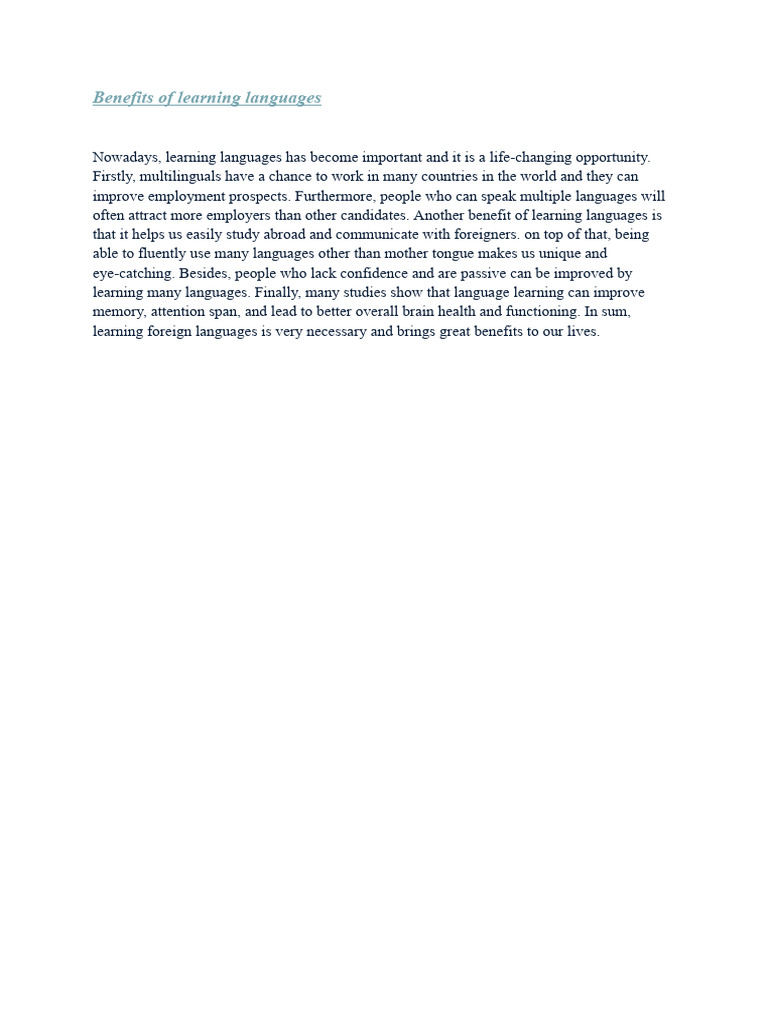 Benefits of Learning Languages | PDF