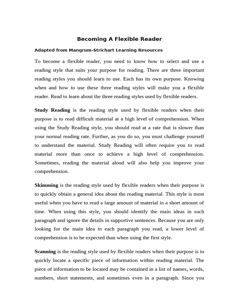 Mastering Flexible Reading Styles | PDF | Speed Reading | Reading ...