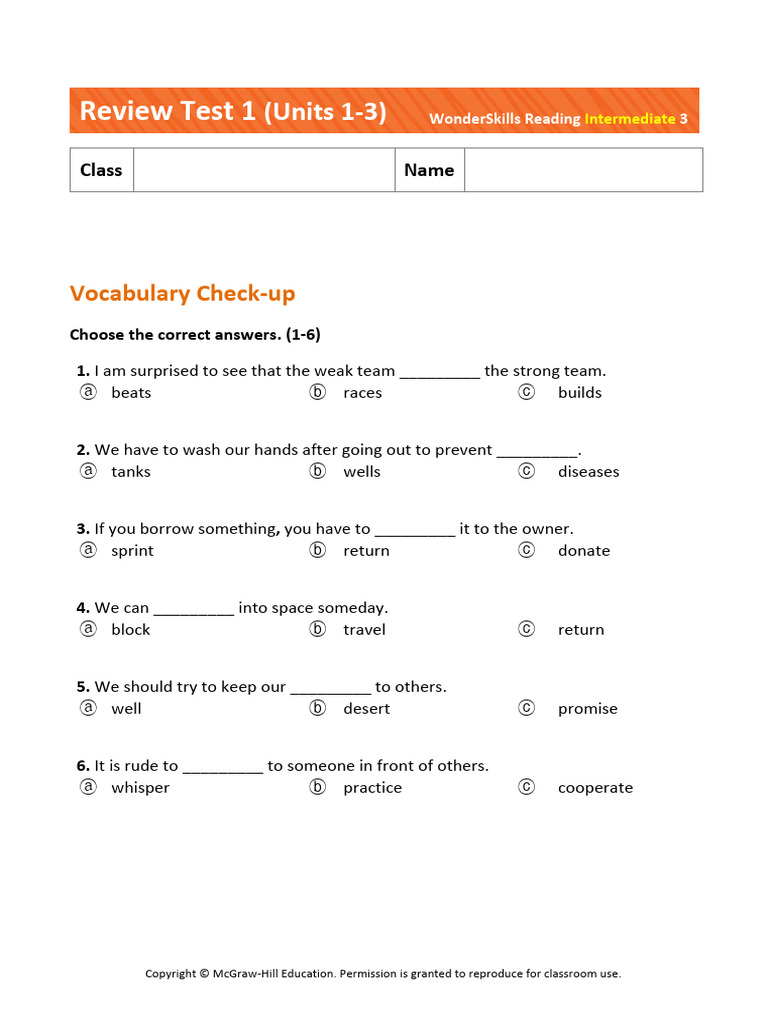 Intermediate 3 Review Test 1 (Units 1-3) | PDF