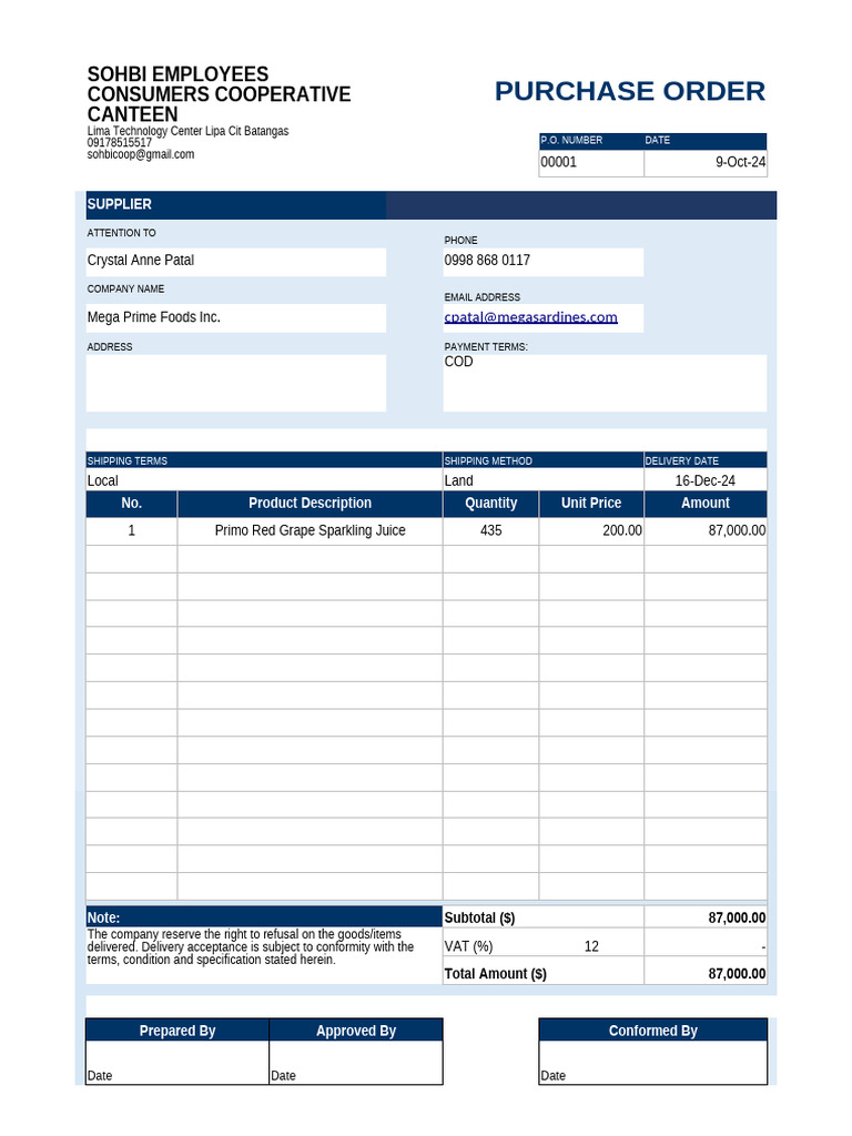 Purchase Orders for Food Supplies | PDF | Food And Drink | Western Cuisine