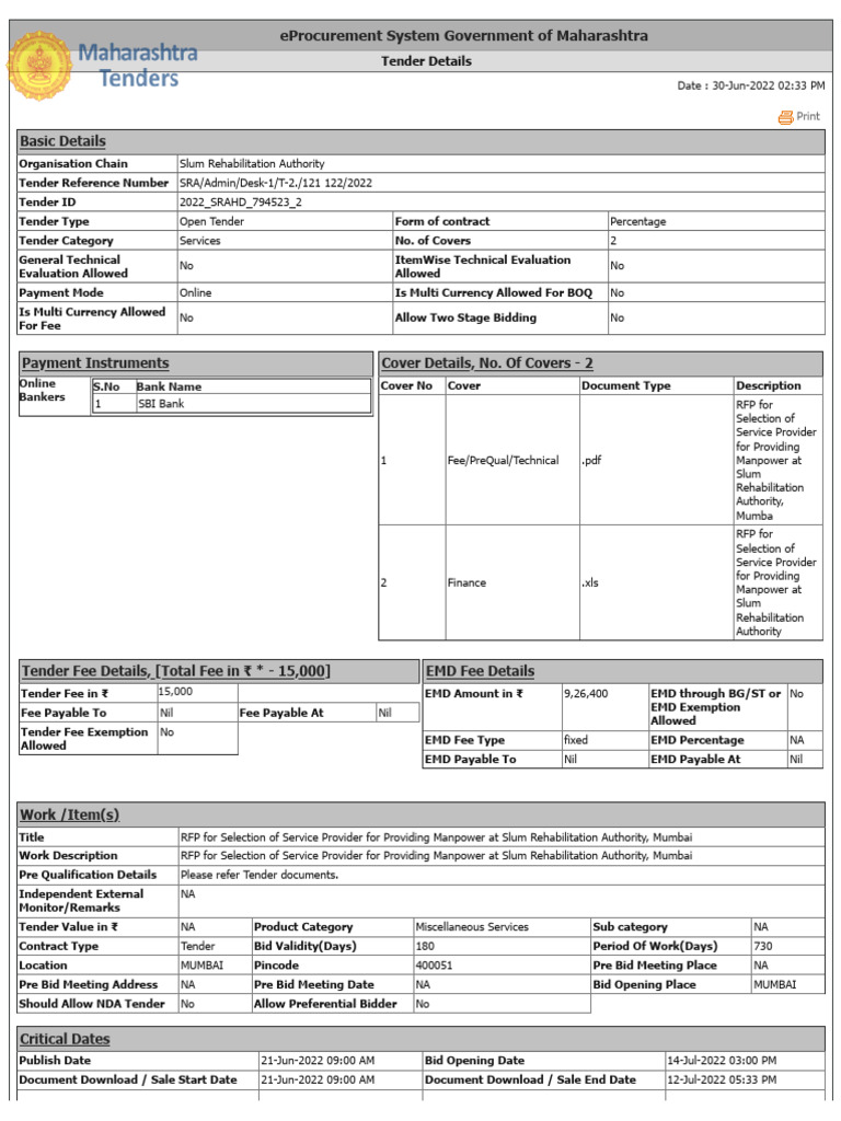 Maharashtra eProcurement Manpower Tender | PDF | Business
