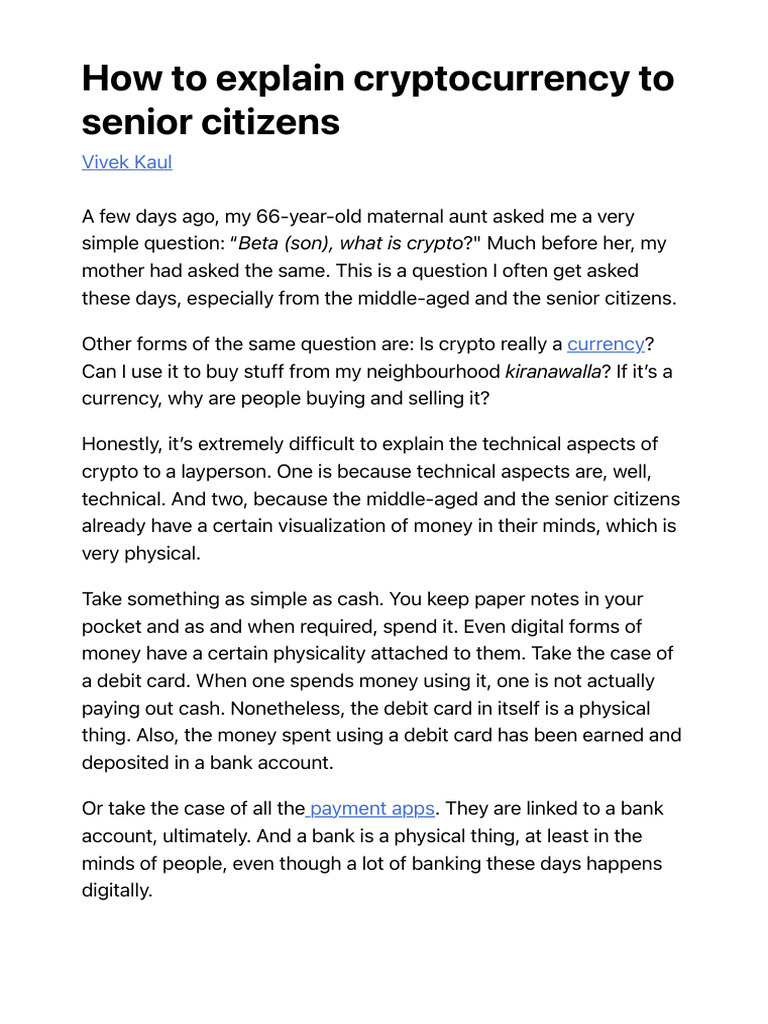 How To Explain Cryptocurrency To Senior Citizens 2 | PDF | Money |  Cryptocurrency