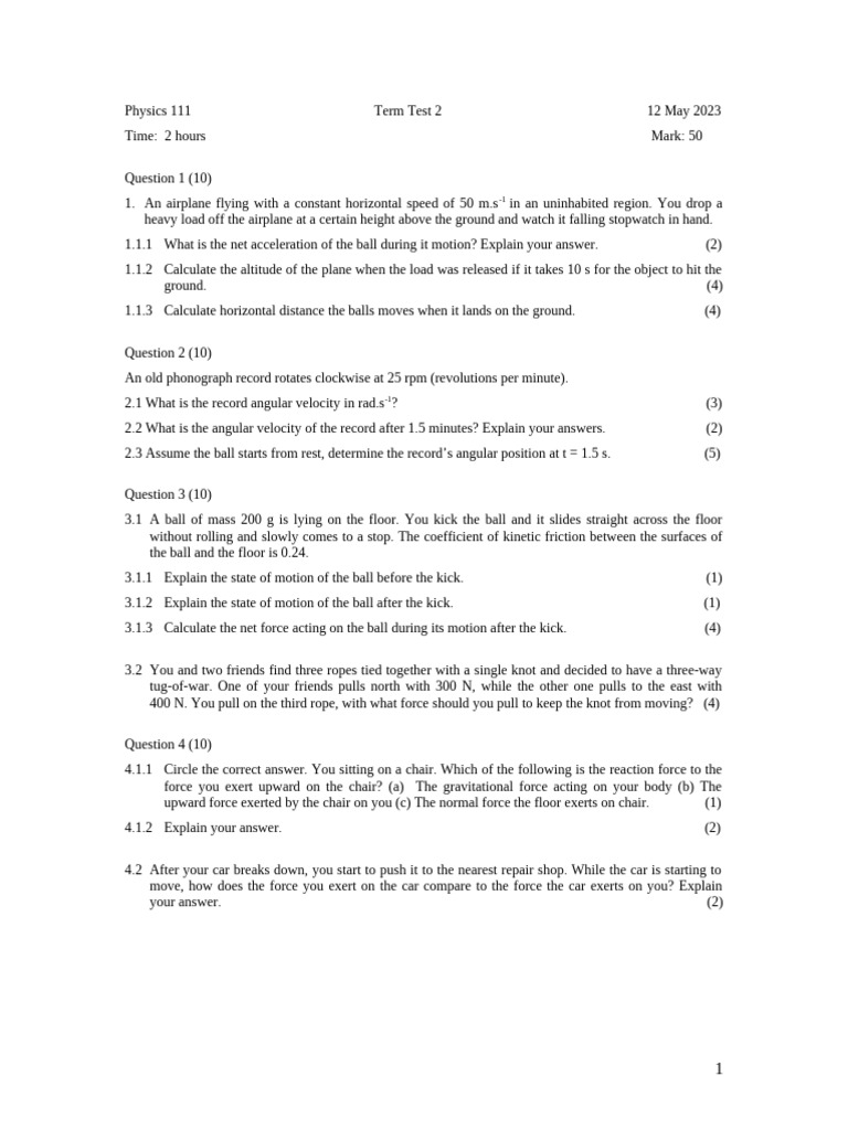 Term Test 2 12 May 2023 | PDF | Force | Tension (Physics)
