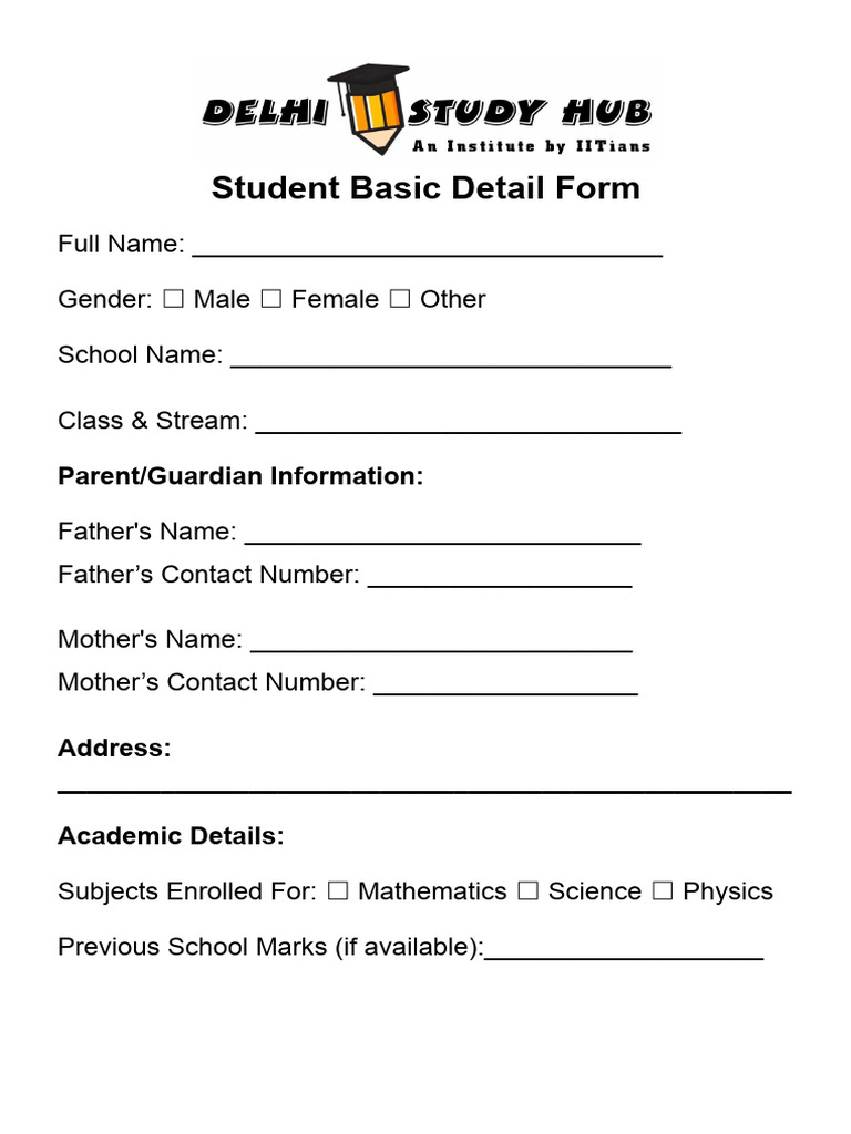 Student Basic Detail Form_duplicate | PDF | Parent | Life Skills