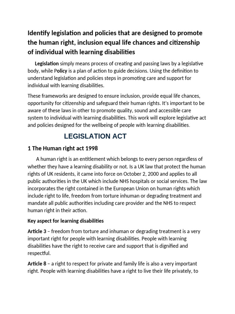 Legislation for Learning Disabilities Rights | PDF | Disability ...