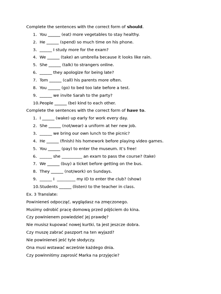 Completing Sentences with Should | PDF