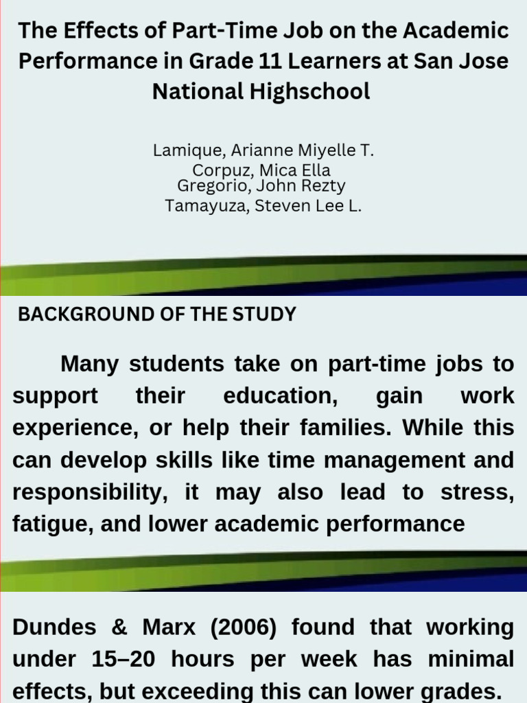 Impact of Part-Time Jobs on Grade 11 Performance | PDF | Stress ...