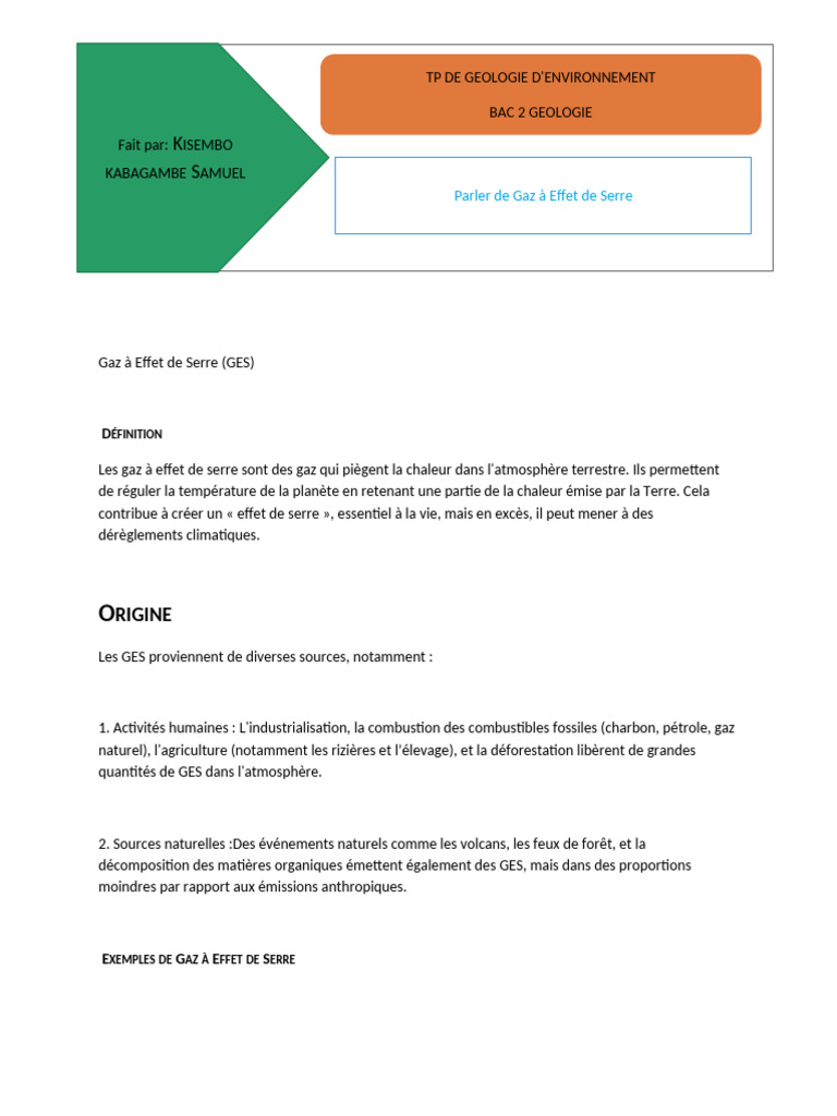 Gaz à Effet de Serre : Causes et Conséquences | PDF