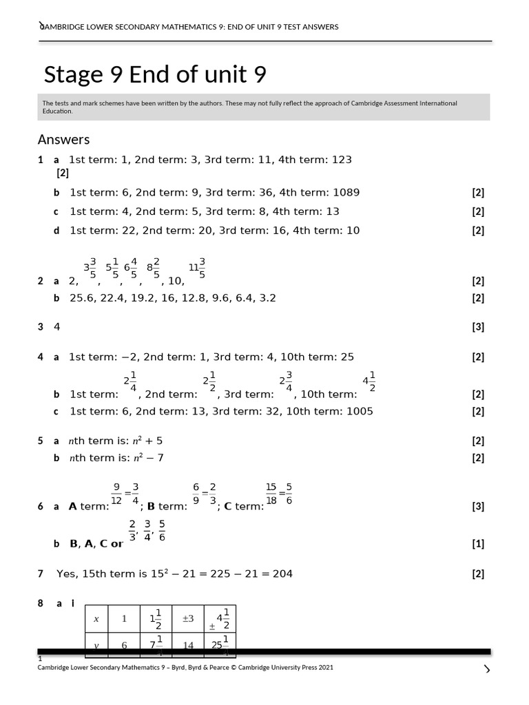 Unit 9 Test Answers for Cambridge Math 9 | PDF | Mathematics