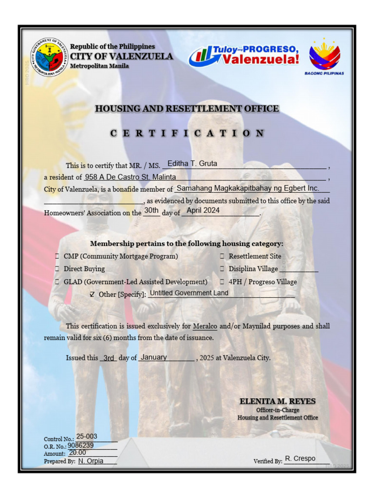 HRO Certificate Meralco 2025 | PDF