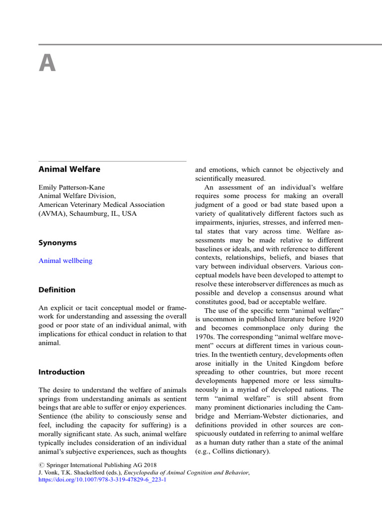 Patterson-Kane2018 ReferenceWorkEntry AnimalWelfare | PDF | Animal ...