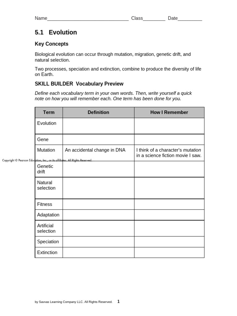 ENV21 05 01 WKBK Lesson | PDF | Evolution | Natural Selection