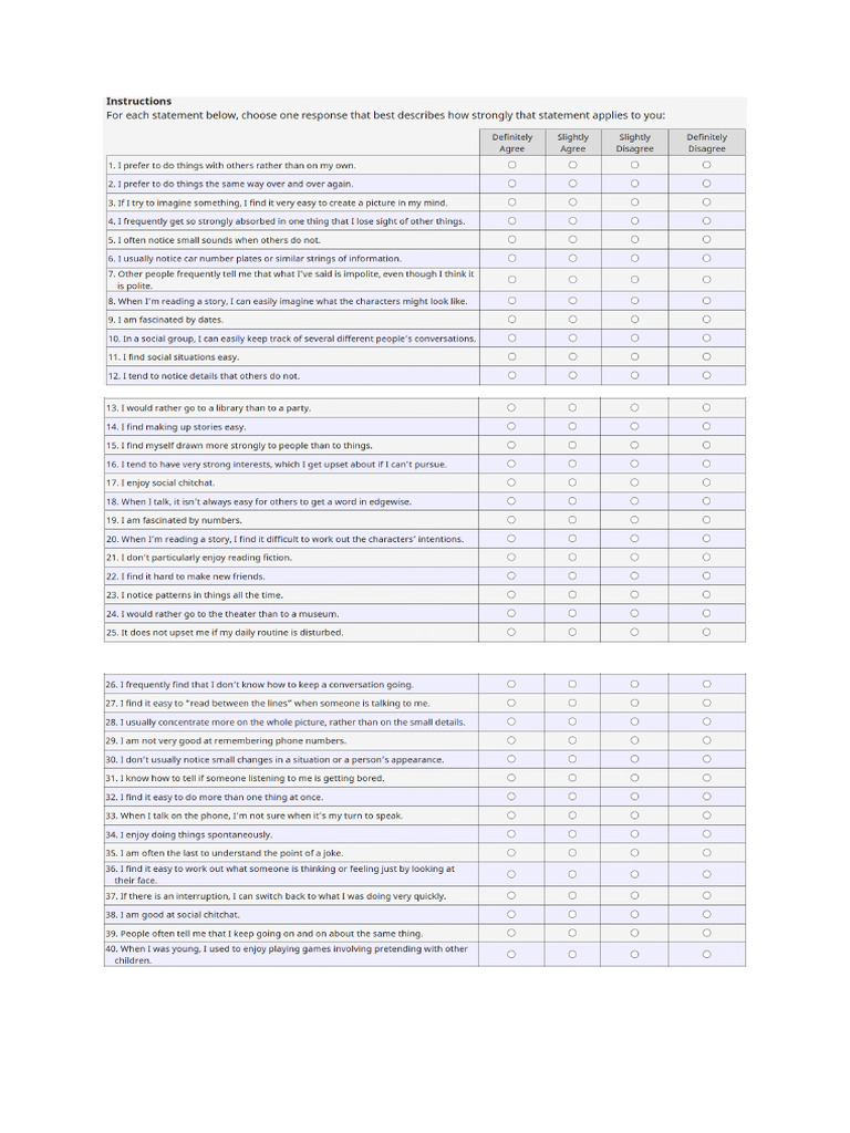 Autism Spectrum Quotient | PDF