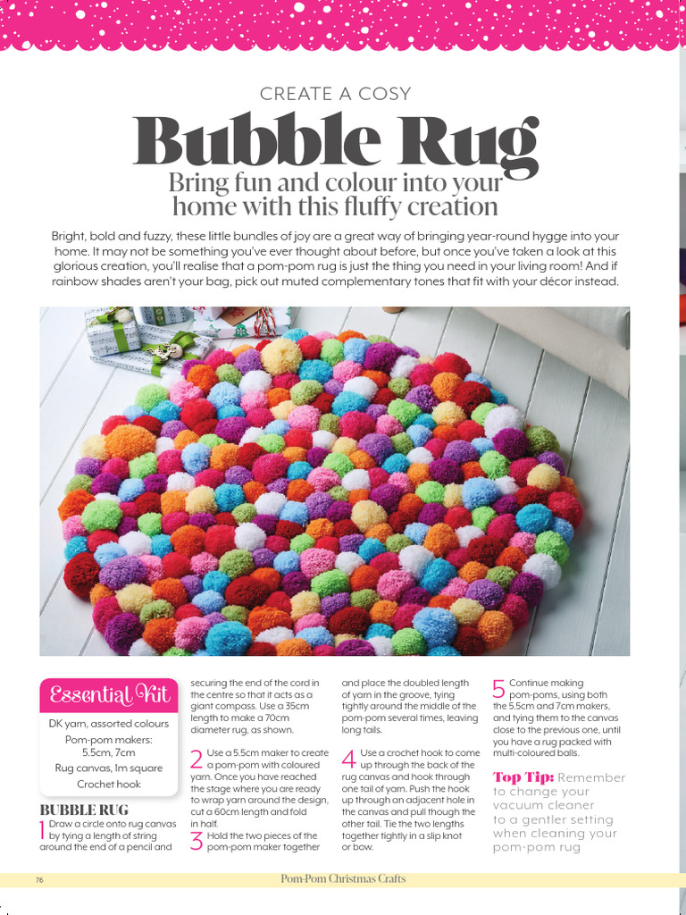 DIY Colorful Pom-Pom Bubble Rug | PDF | Crochet | Weaving