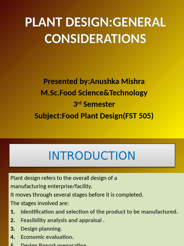 Plant Design FST 505 | PDF