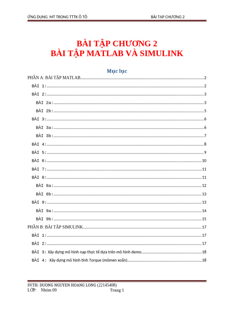 Bài tập chương 2 - Ứng dụng MATLAB VÀ SIMULINK-Dương Nguyễn Hoàng Long ...