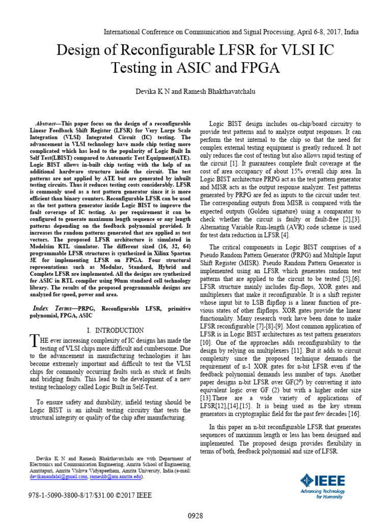 Design of Reconfigurable LFSR For VLSI IC Testing in ASIC and FPGA ...