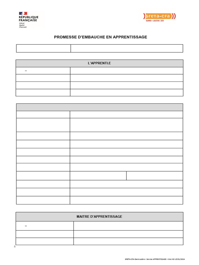 Promesse d'embauche en apprentissage | PDF
