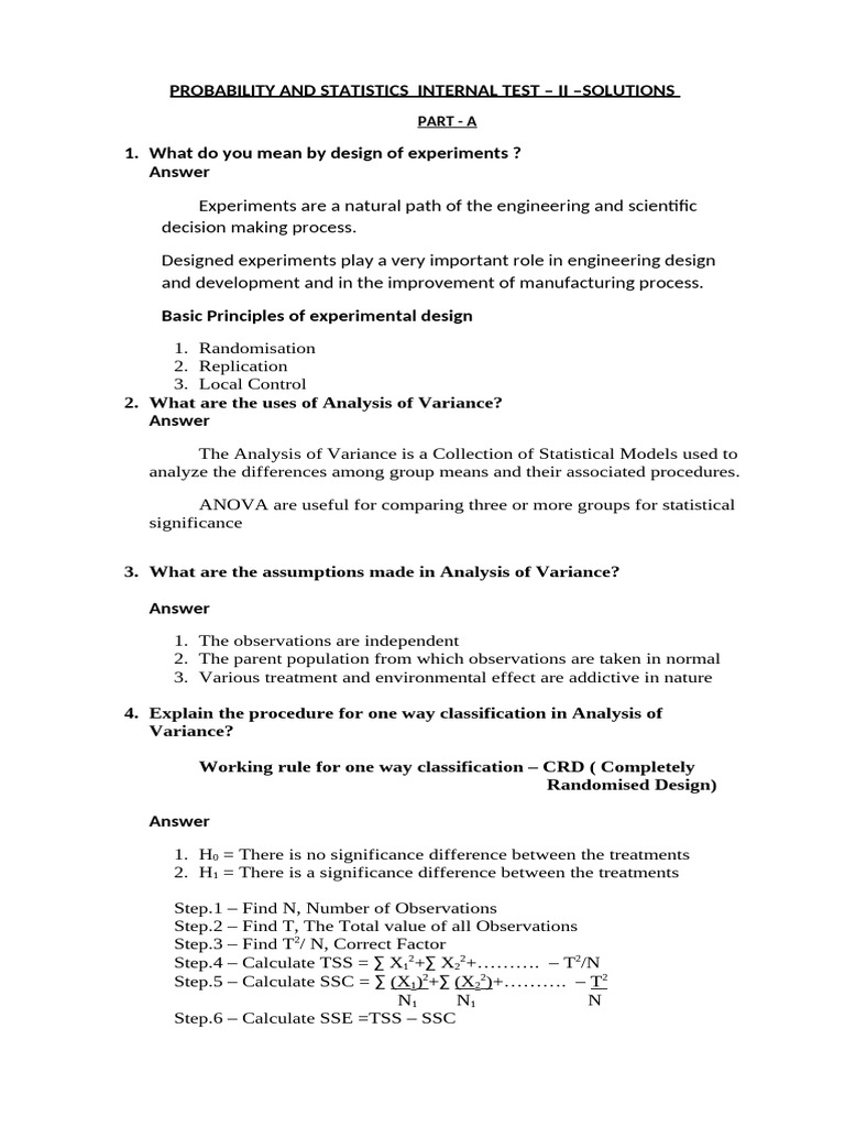 Probability and Statistics Test Solutions | PDF | Analysis Of Variance ...