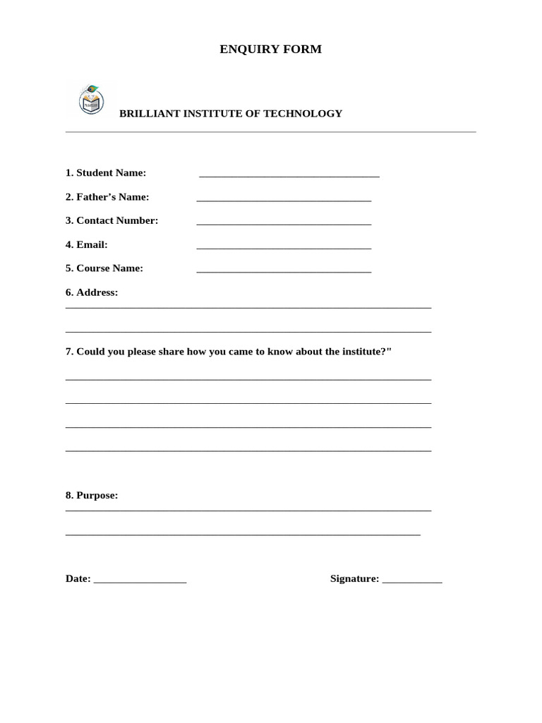 Enquiry Form for Course Registration | PDF