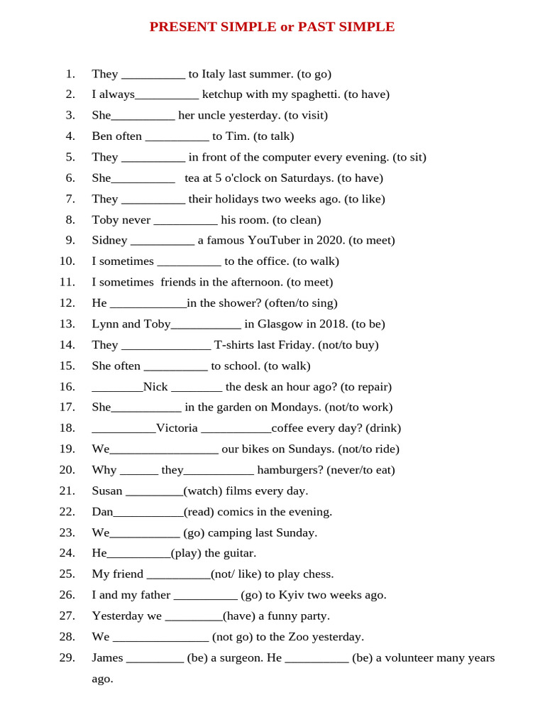 Present vs Past Simple Exercises | PDF
