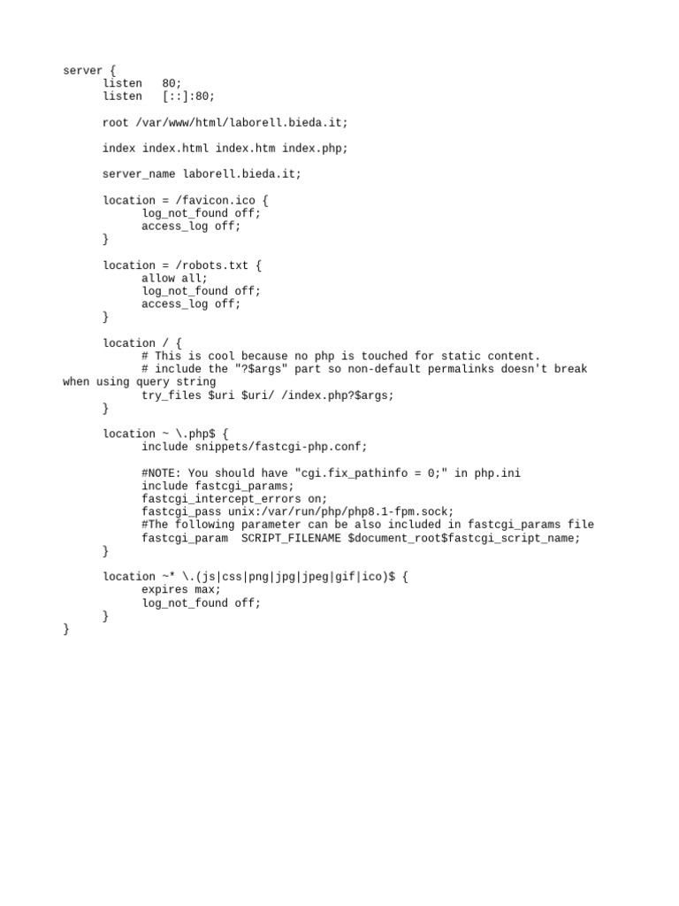 Nginx Configuration for laborell.bieda.it | PDF