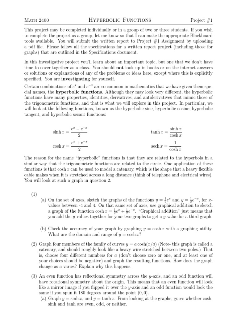 Hyperbolic Functions Investigation | PDF | Trigonometric Functions ...