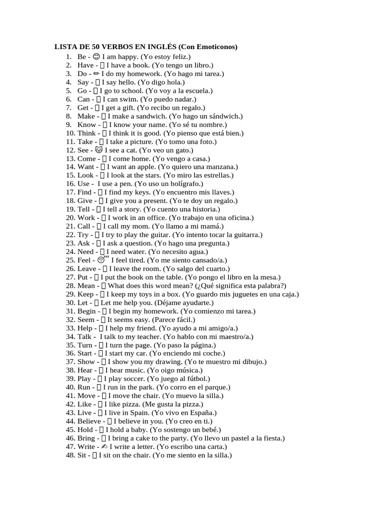 Lista de 50 Verbos en Inglés | PDF | Grabación de sonido