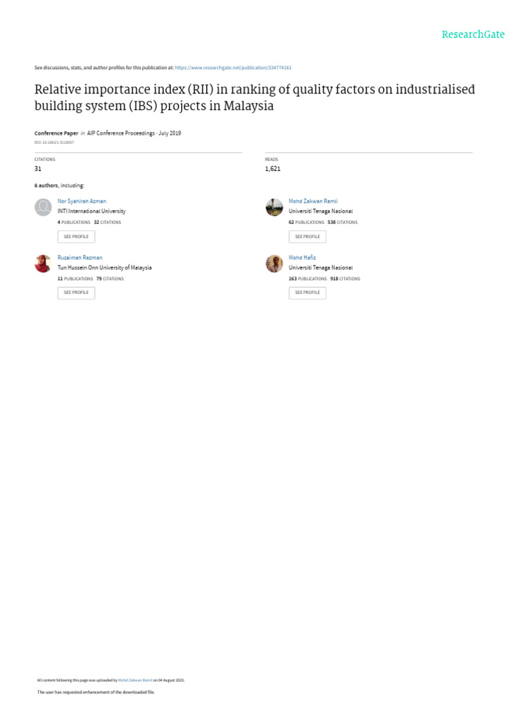RII Ranking of Quality Factors in IBS | PDF | Survey Methodology ...