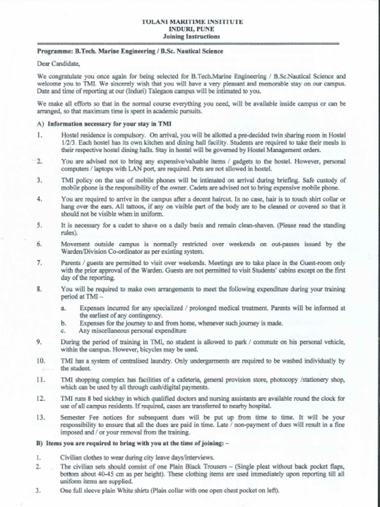 Joining Instructions & Other Documents | PDF