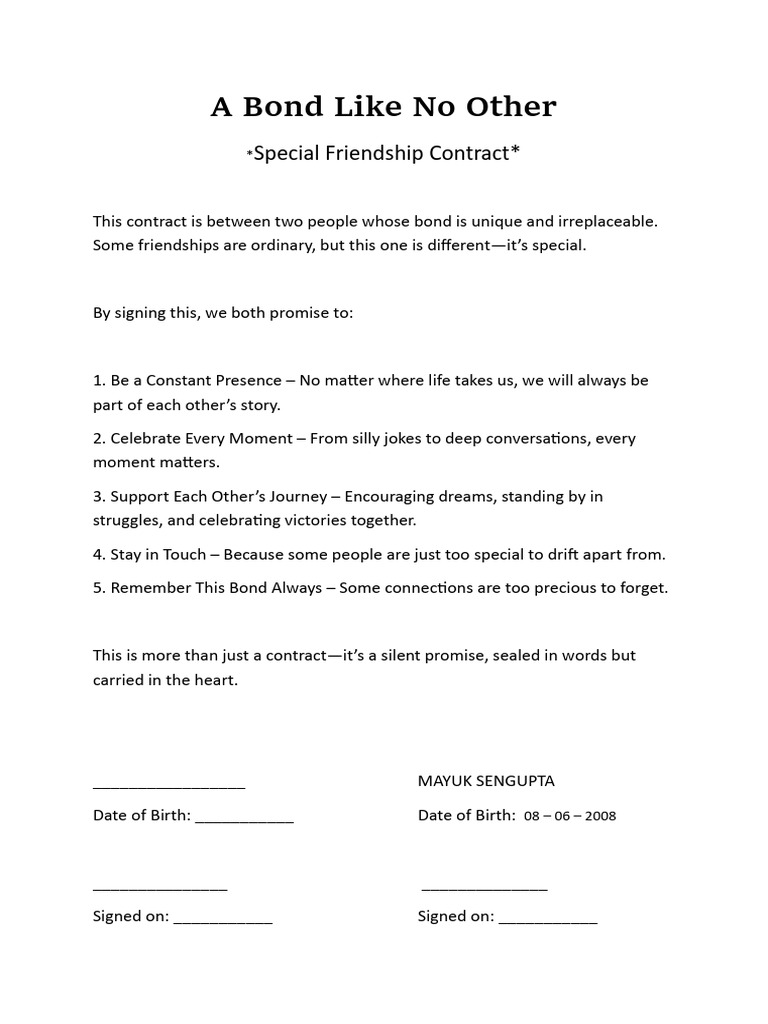 Special Friendship Contract Template | PDF