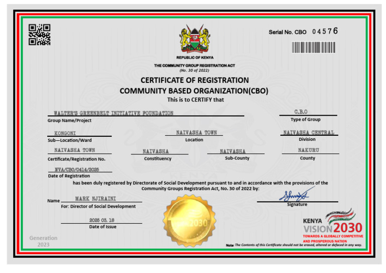 CBO Registration Certificate Kenya 2025 | PDF