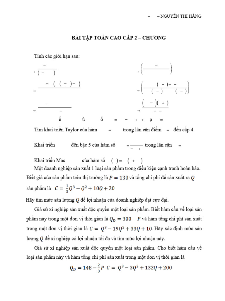 BÀI TẬP TOÁN 2-C3 | PDF