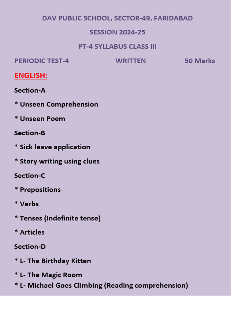 Class III Pt-4 Syllabus 2024-25 | PDF
